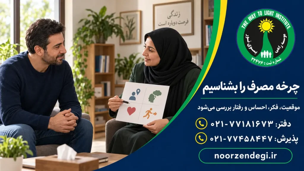 بررسی چرخه موقعیت، فکر، احساس و رفتار مصرف در جلسه CBT اعتیاد
