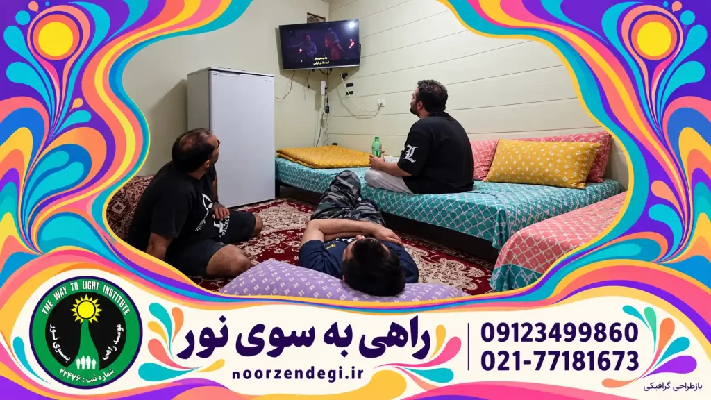 بازطراحی اتاق استراحت با ملحفهها و بالشهای رنگی در قابی با نوارهای موجدار بنفش، زرد و فیروزهای